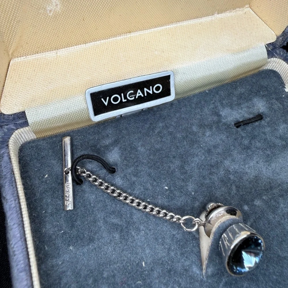 Vintage Dante Hughes & Hatcher Cufflinks & Tie Tack Set Volcano Black Stone
